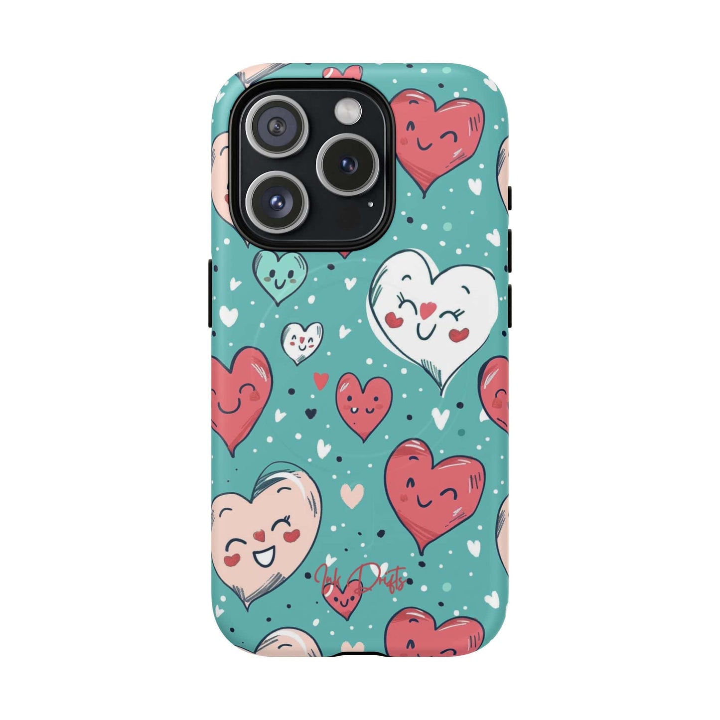 iPhone 15 Pro Matte Phone Case - Happy Hearts | MagSafe iPhone Case