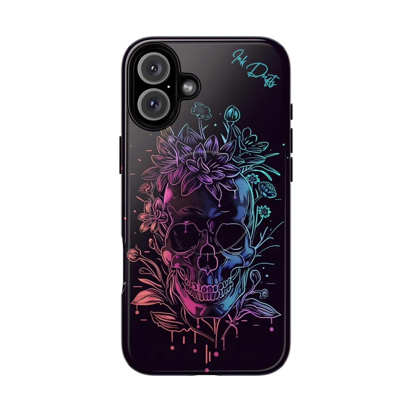 iPhone 16 Plus Glossy Phone Case - Neon Skull | MagSafe iPhone Case