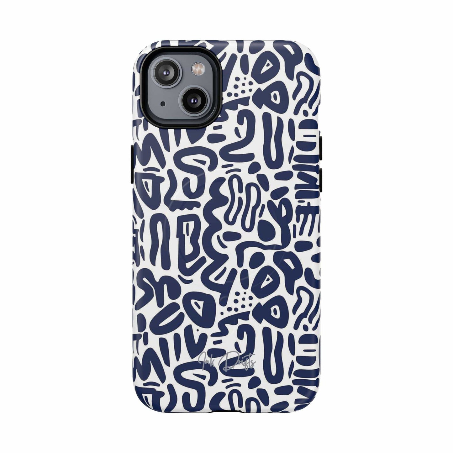 iPhone 14 Plus Matte Phone Case - Indigo Doodle | MagSafe iPhone Case