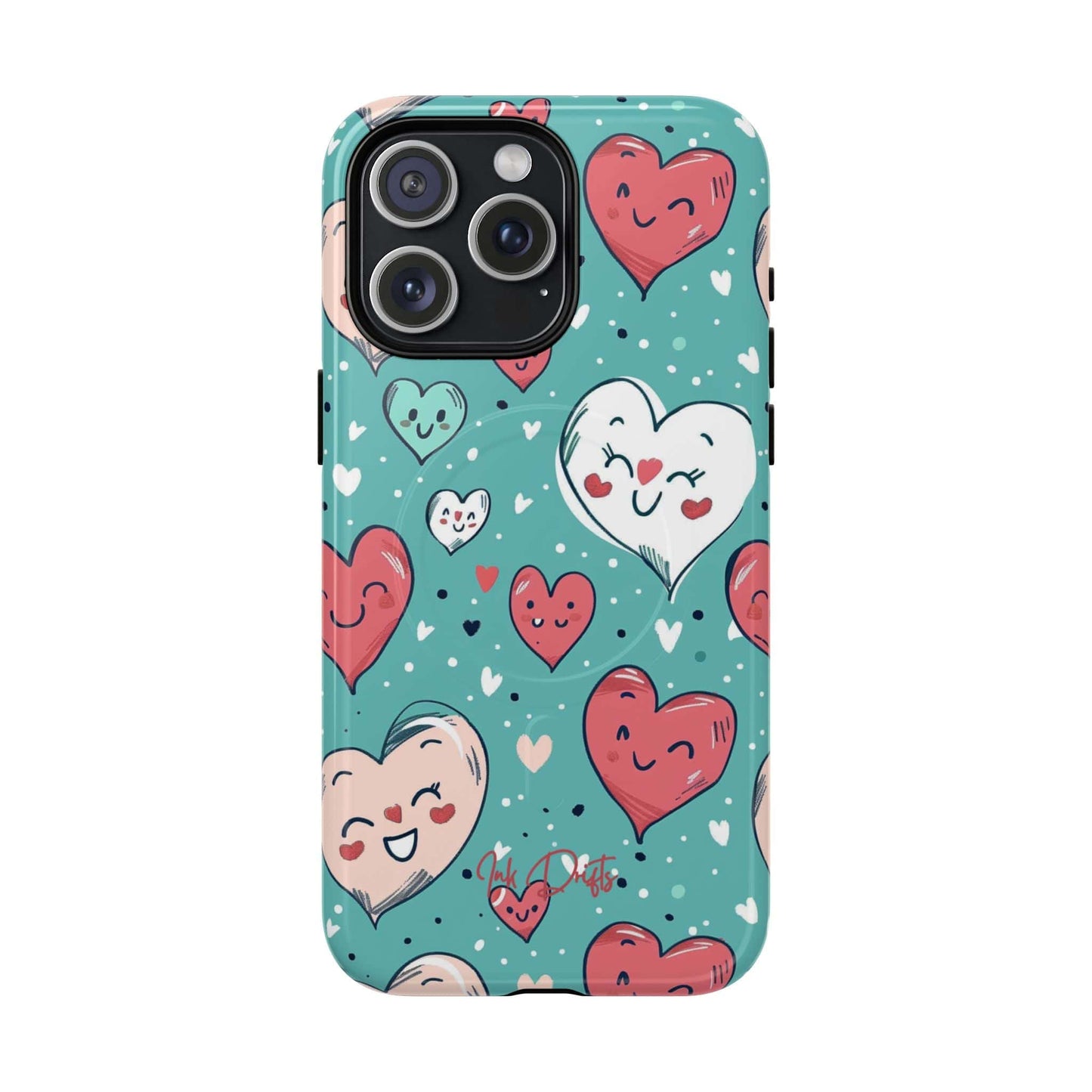 iPhone 15 Pro Max Glossy Phone Case - Happy Hearts | MagSafe iPhone Case
