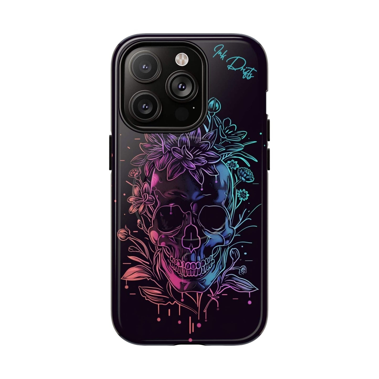 iPhone 14 Pro Glossy Phone Case - Neon Skull | MagSafe iPhone Case
