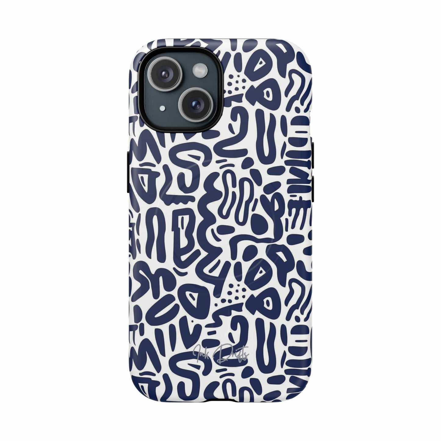 iPhone 15 Matte Phone Case - Indigo Doodle | MagSafe iPhone Case