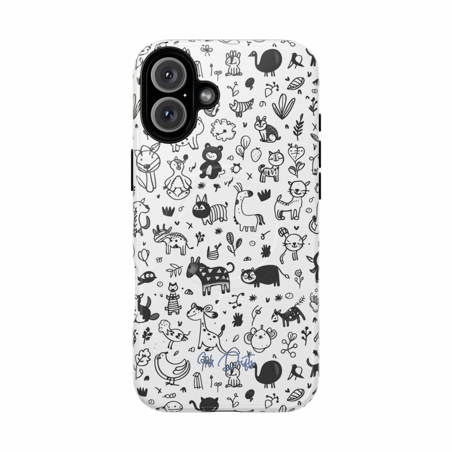 iPhone 16 Plus Glossy Phone Case - Doodle Zoo | MagSafe iPhone Case