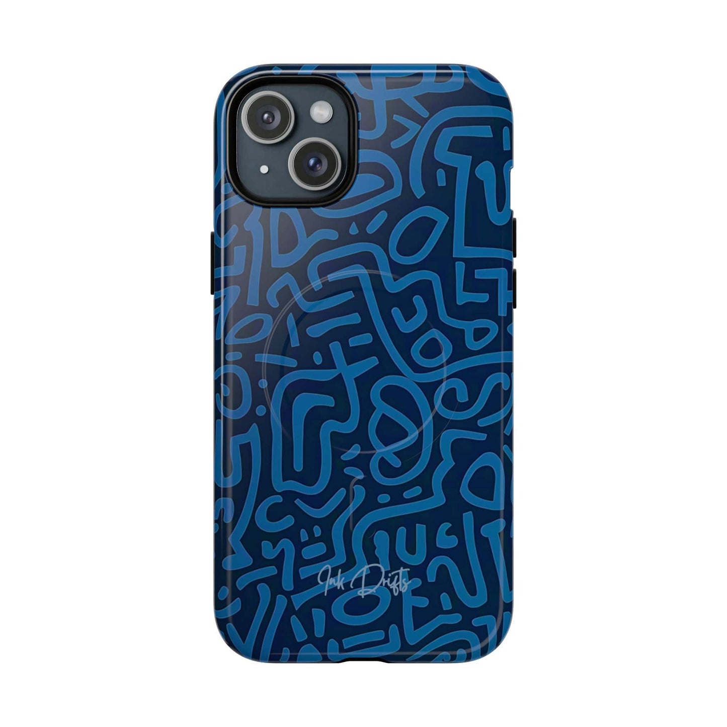 iPhone 15 Plus Glossy Phone Case - Azure Labyrinth | MagSafe iPhone Case
