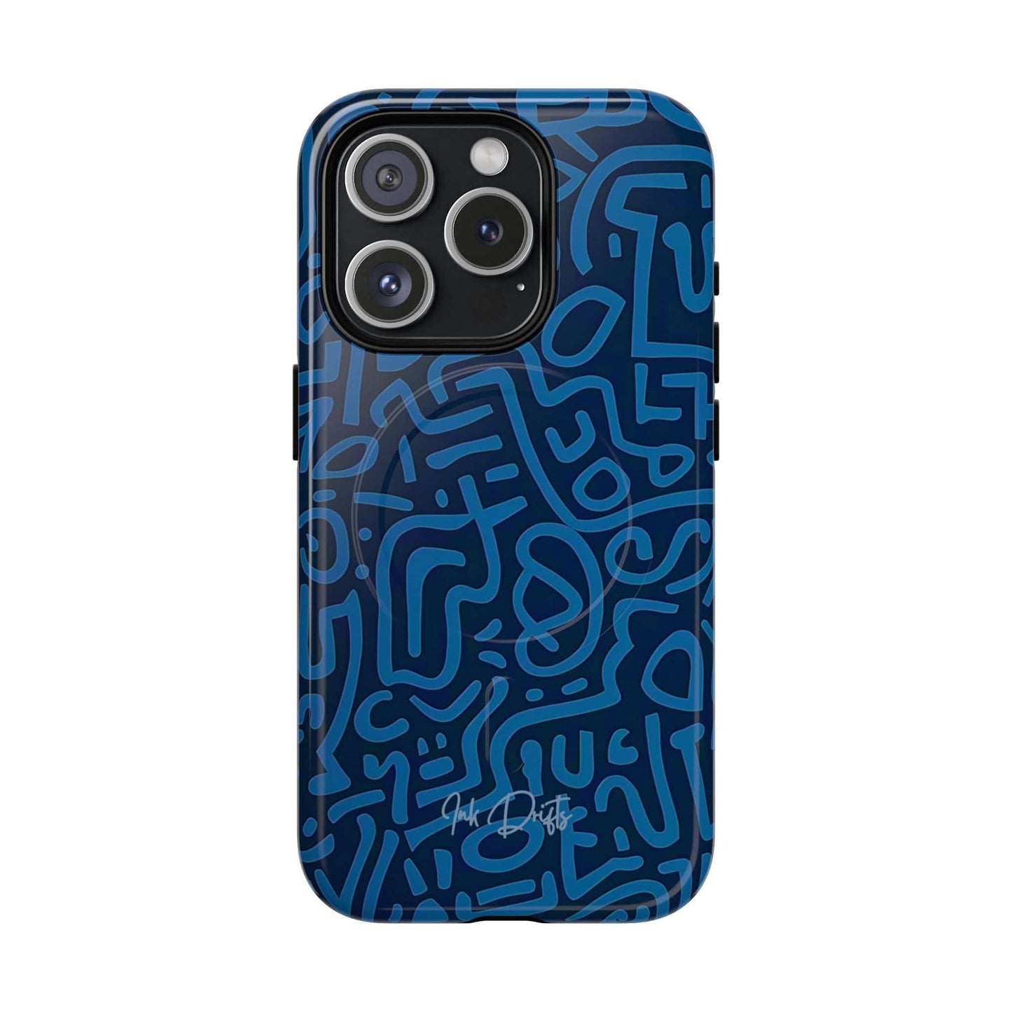 iPhone 15 Pro Glossy Phone Case - Azure Labyrinth | MagSafe iPhone Case