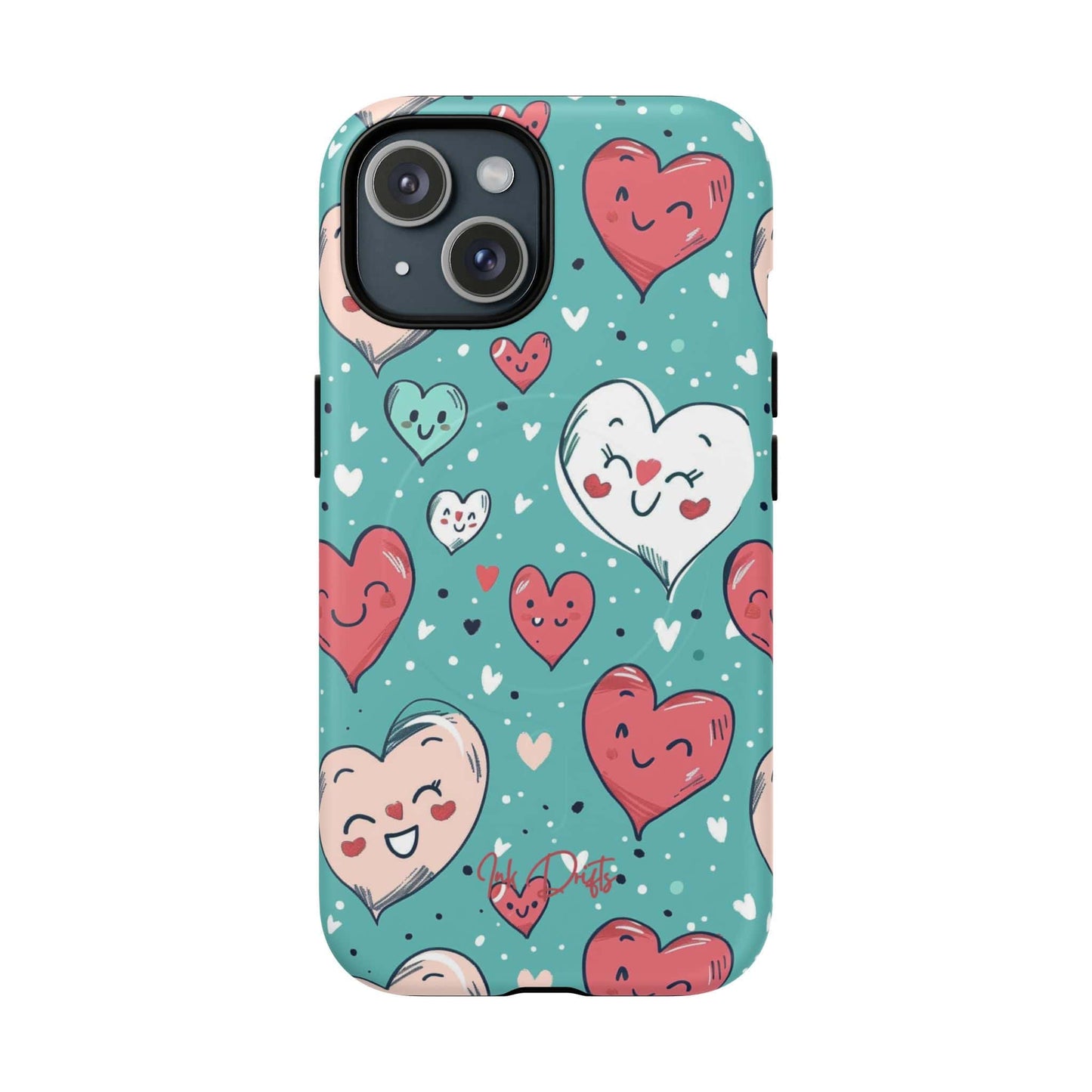 iPhone 15 Matte Phone Case - Happy Hearts | MagSafe iPhone Case