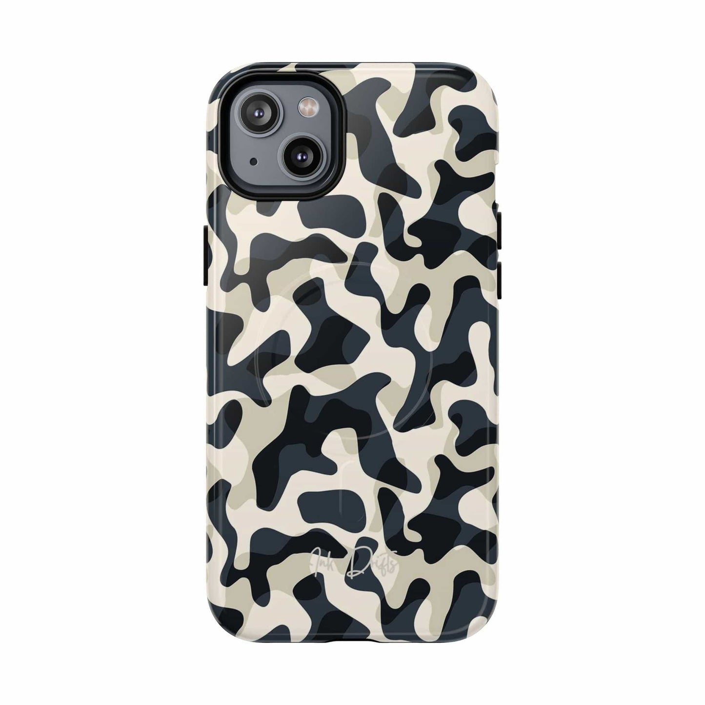 iPhone 14 Plus Glossy Phone Case - Monochrome Camo | MagSafe iPhone Case