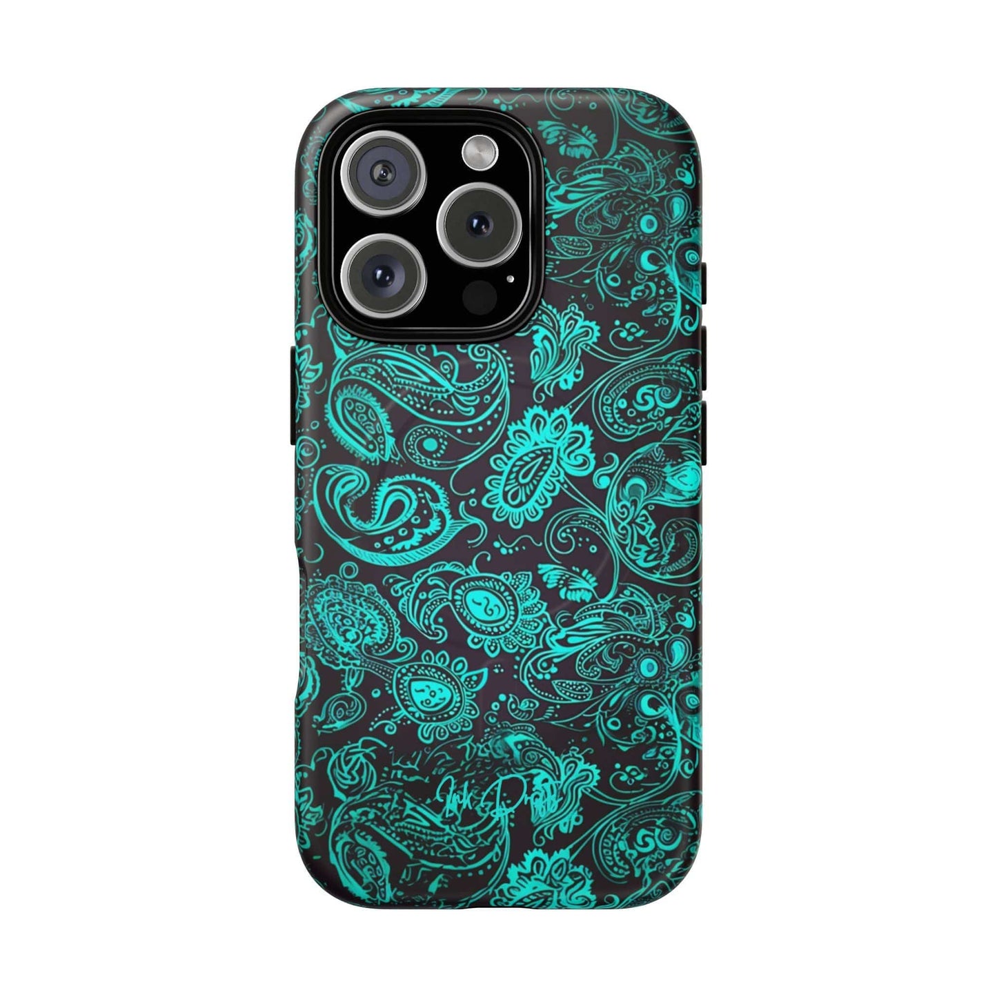 iPhone 16 Pro Matte Phone Case - Teal Paisley | MagSafe iPhone Case
