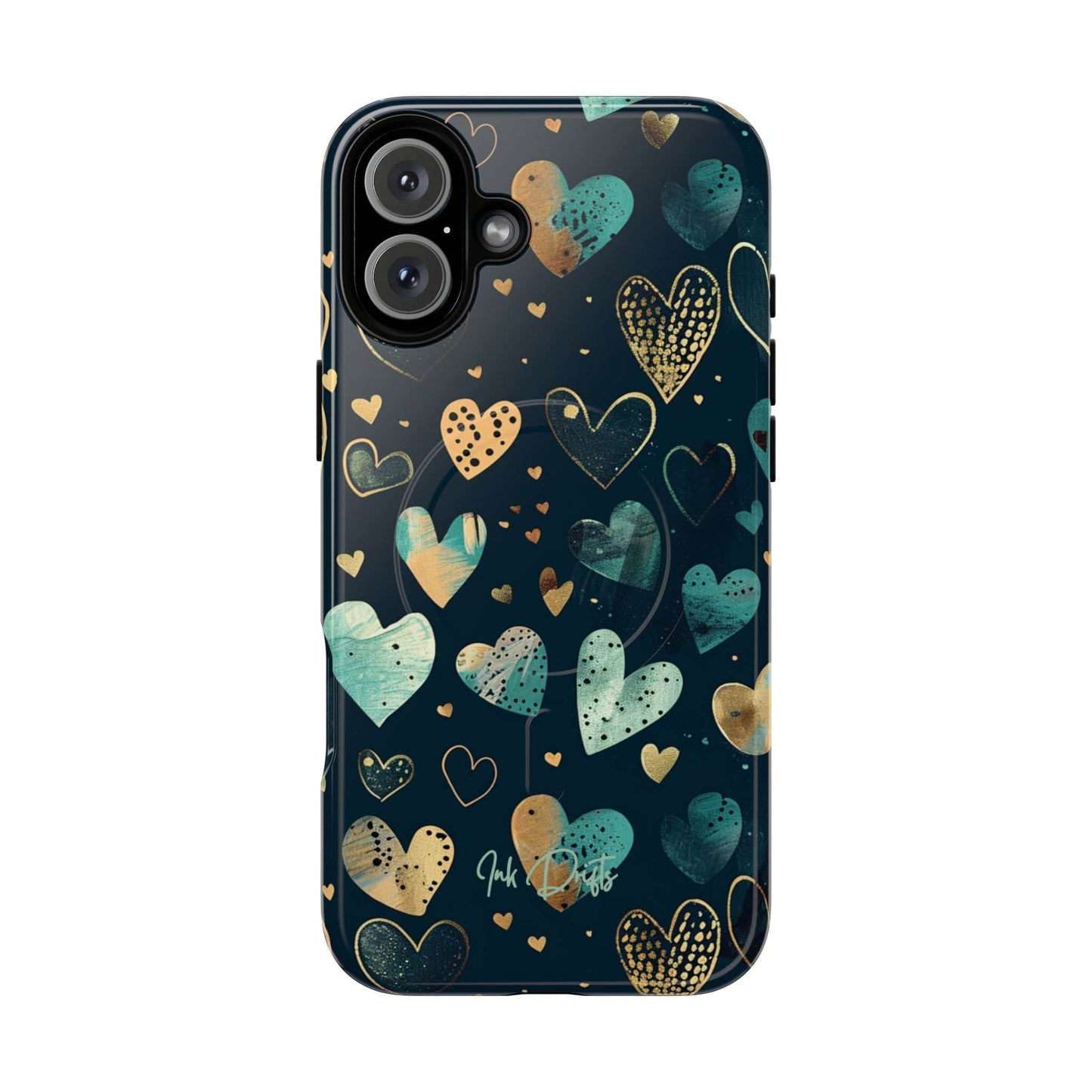 iPhone 16 Plus Glossy Phone Case - Golden Hearts | MagSafe iPhone Case