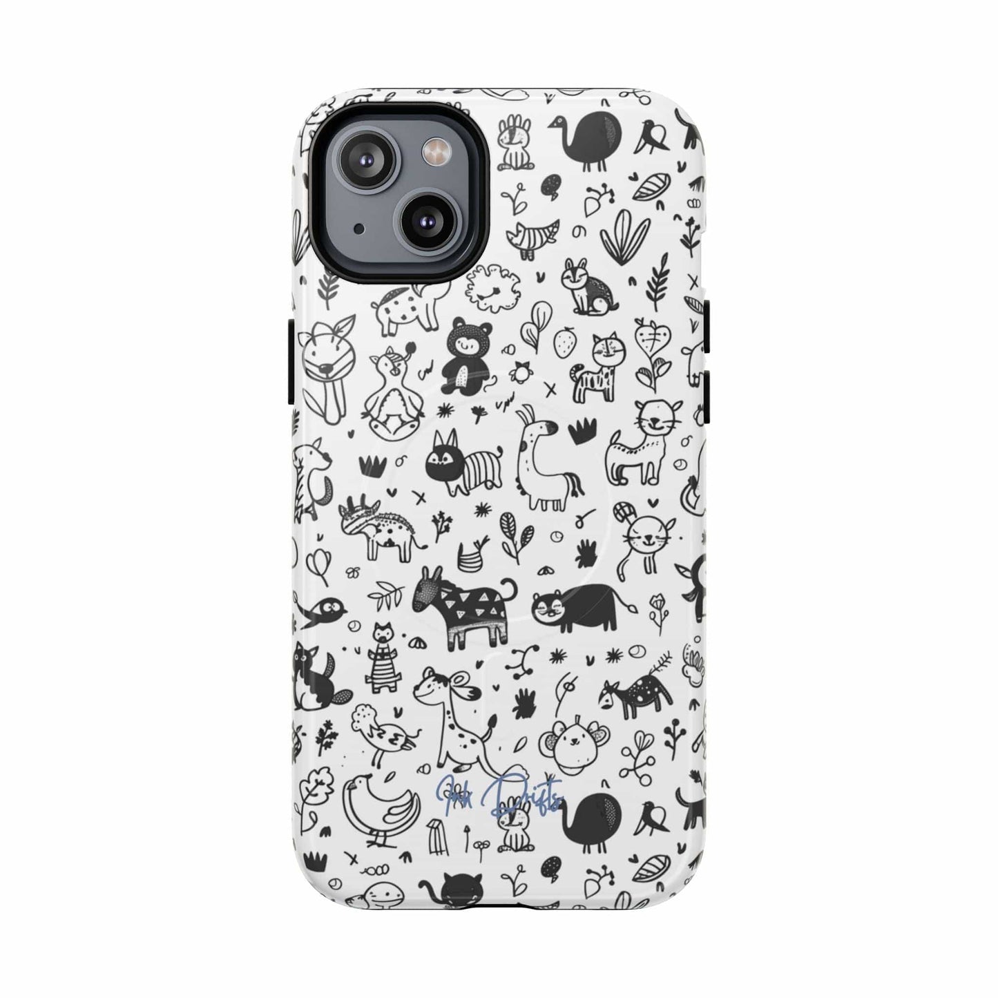 iPhone 14 Plus Glossy Phone Case - Doodle Zoo | MagSafe iPhone Case