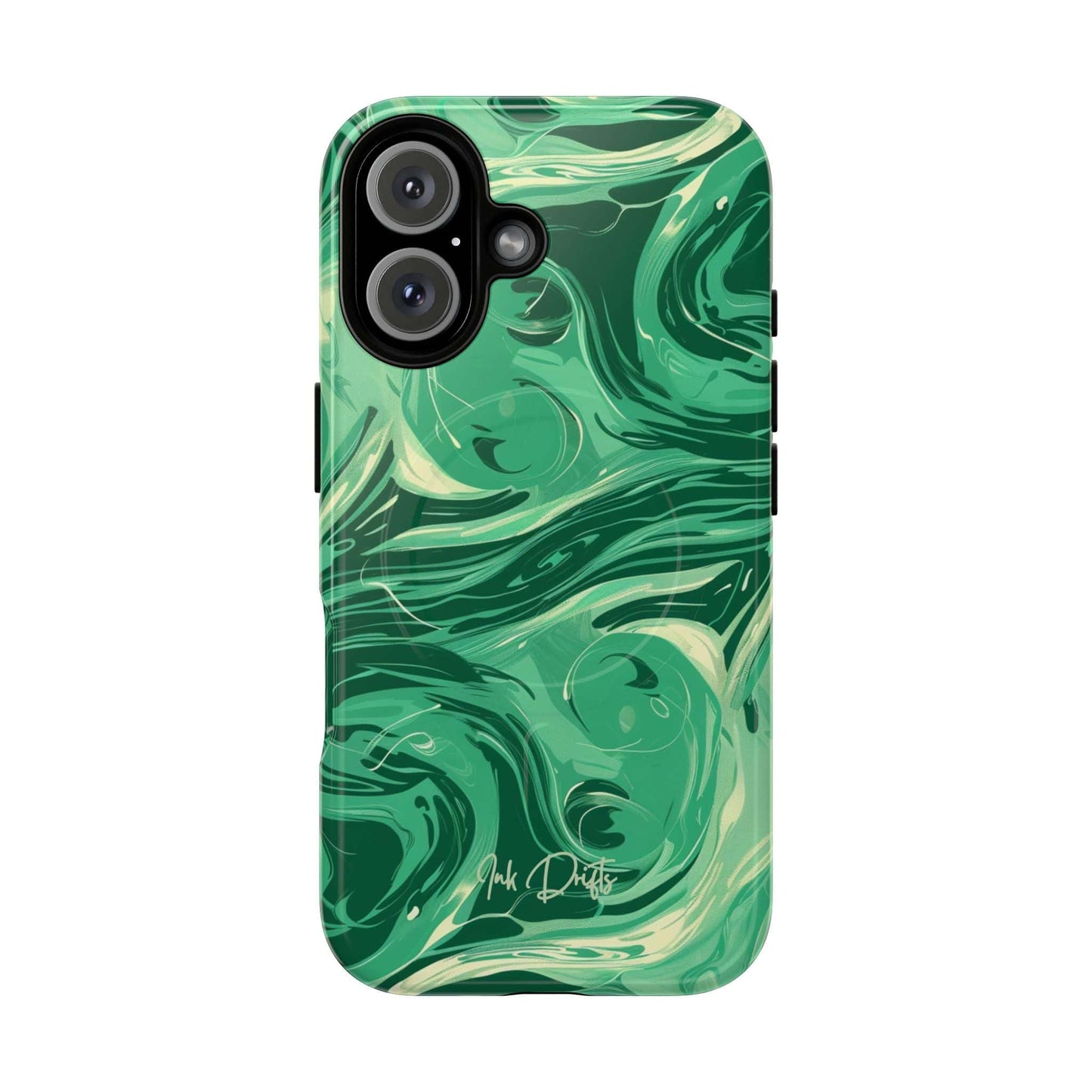 iPhone 16 Glossy Phone Case - Emerald Swirl | MagSafe iPhone Case