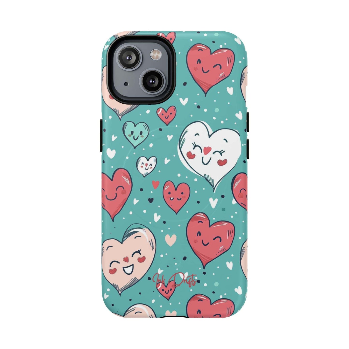 iPhone 14 Matte Phone Case - Happy Hearts | MagSafe iPhone Case