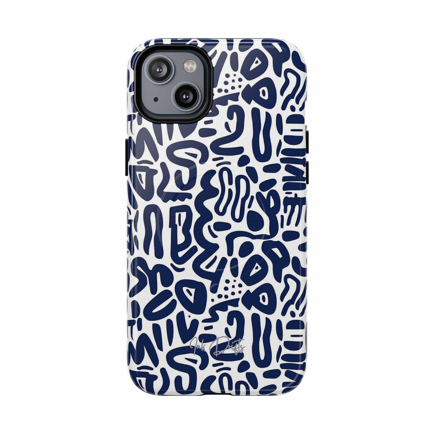 iPhone 14 Plus Glossy Phone Case - Indigo Doodle | MagSafe iPhone Case