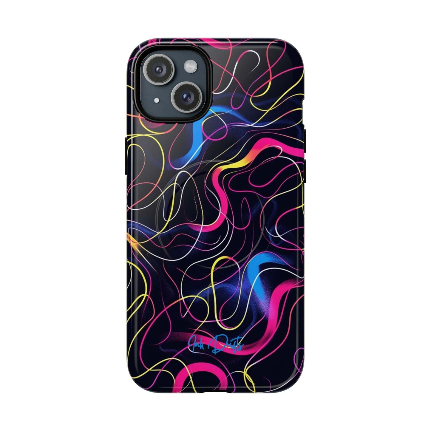 iPhone 15 Plus Glossy Phone Case - Neon Tangles | MagSafe iPhone Case