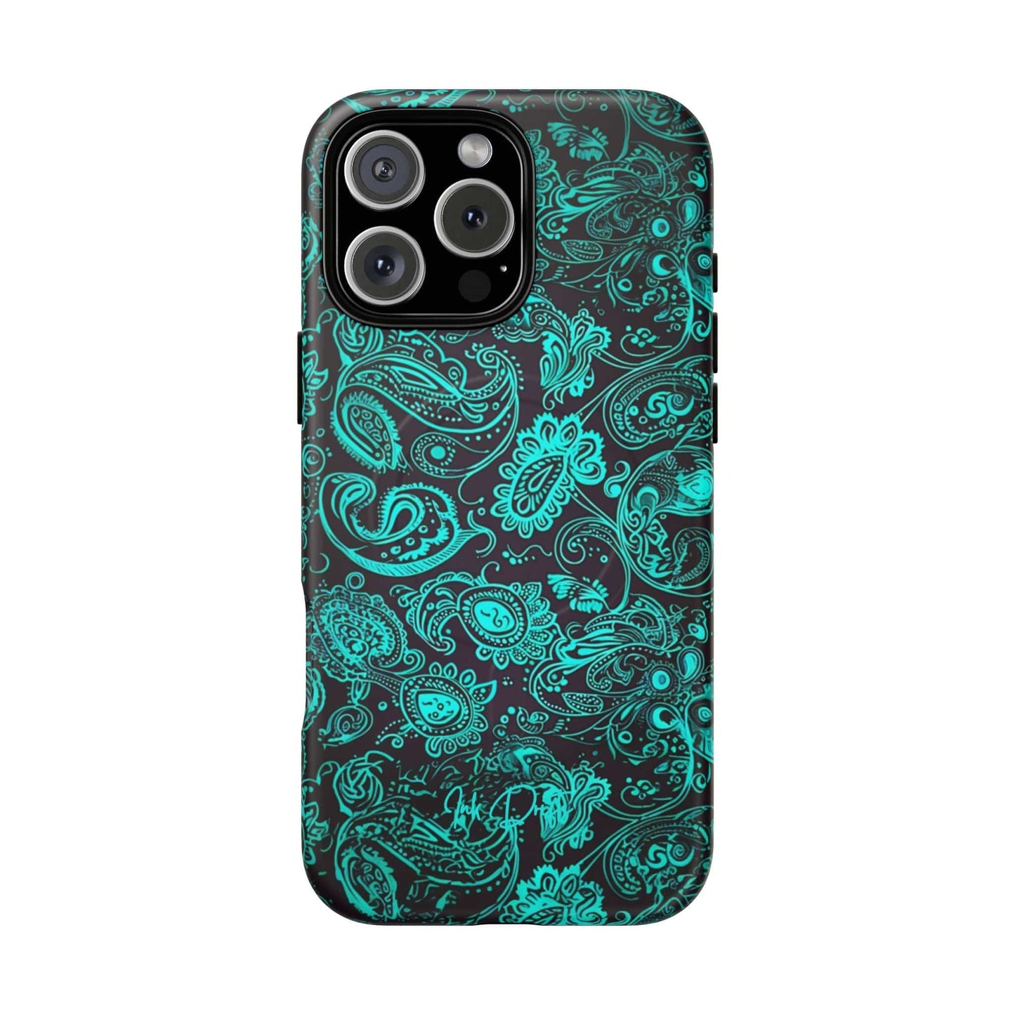 iPhone 16 Pro Max Matte Phone Case - Teal Paisley | MagSafe iPhone Case