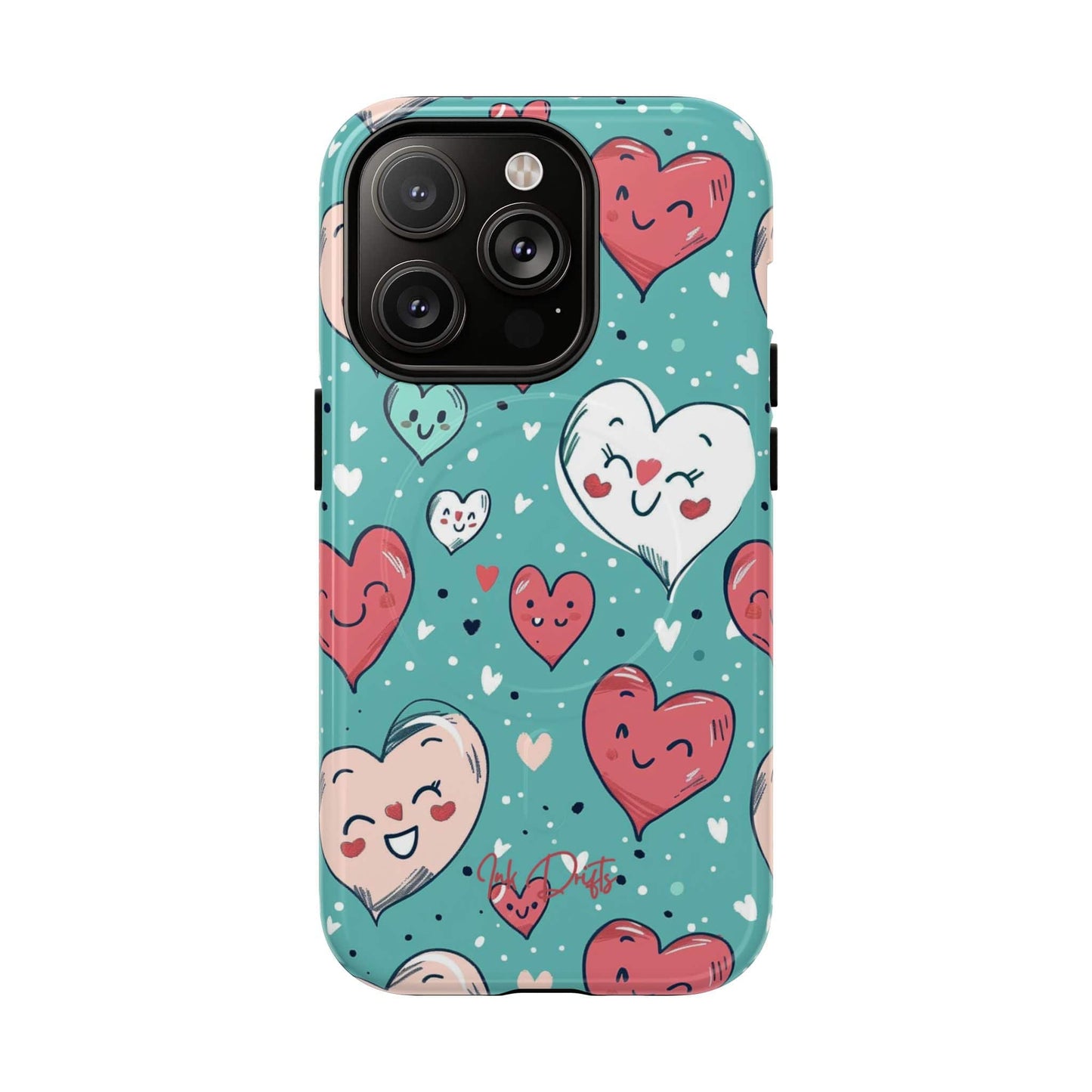 iPhone 14 Pro Glossy Phone Case - Happy Hearts | MagSafe iPhone Case