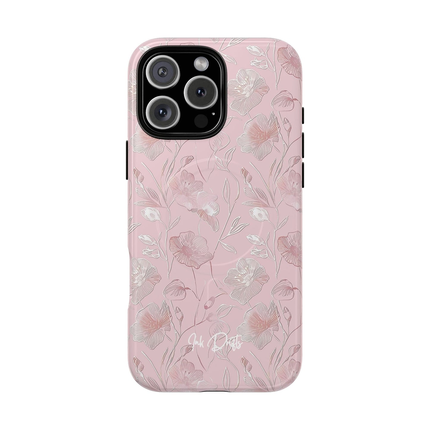 iPhone 16 Pro Max Glossy Phone Case - Pink Flora | MagSafe iPhone Case