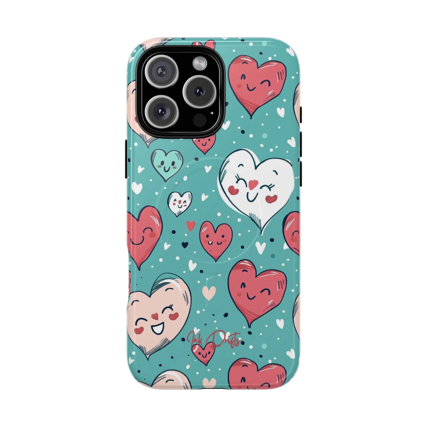 iPhone 16 Pro Max Glossy Phone Case - Happy Hearts | MagSafe iPhone Case