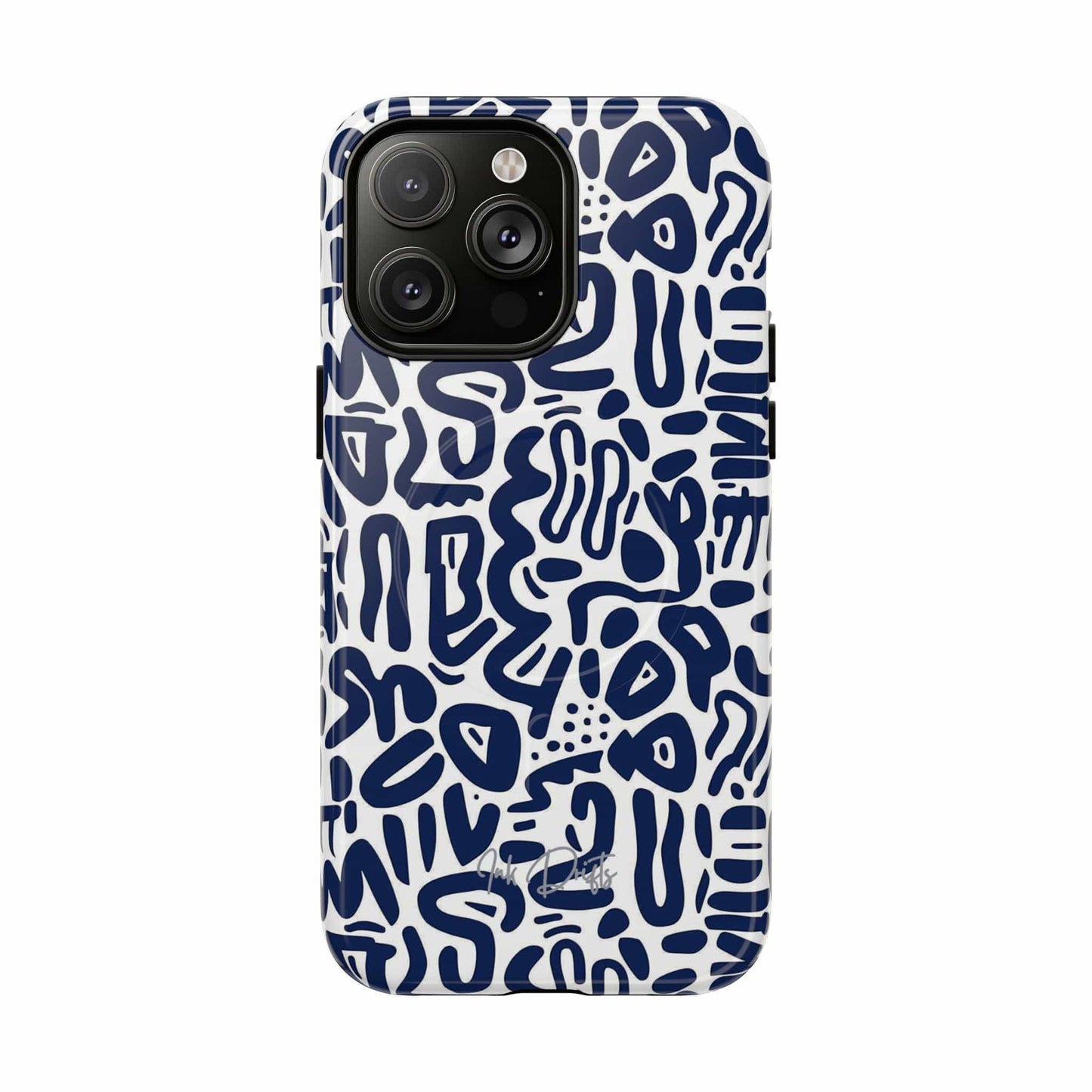 iPhone 14 Pro Max Glossy Phone Case - Indigo Doodle | MagSafe iPhone Case