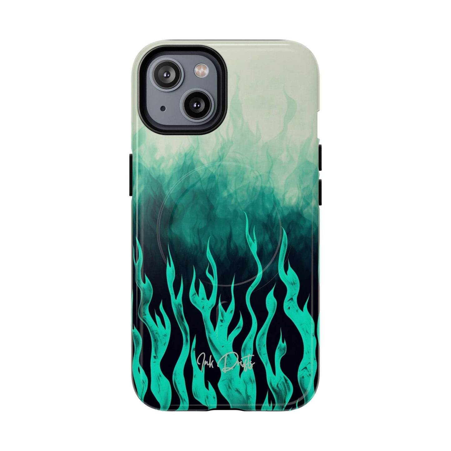 iPhone 14 Glossy Phone Case - Teal Inferno | MagSafe iPhone Case