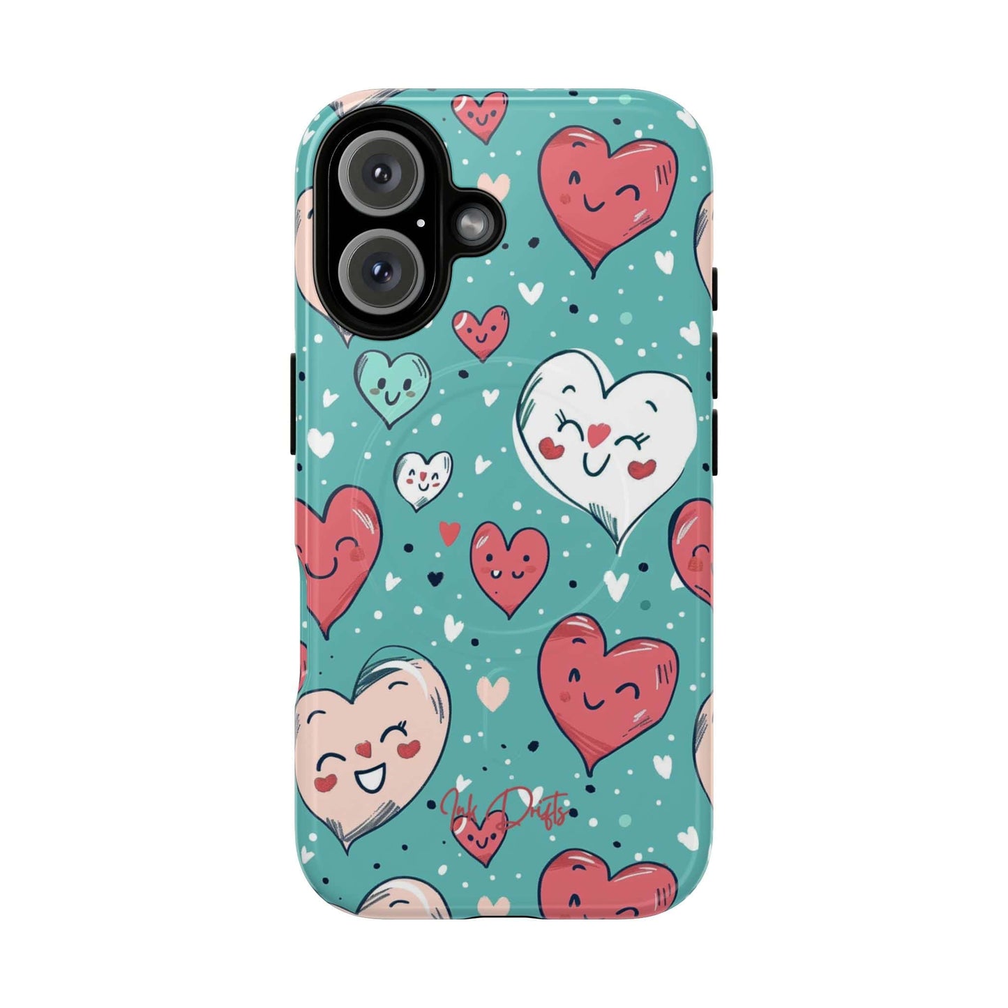 iPhone 16 Glossy Phone Case - Happy Hearts | MagSafe iPhone Case
