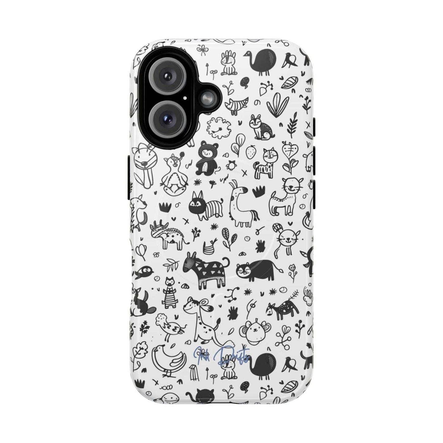 iPhone 16 Glossy Phone Case - Doodle Zoo | MagSafe iPhone Case