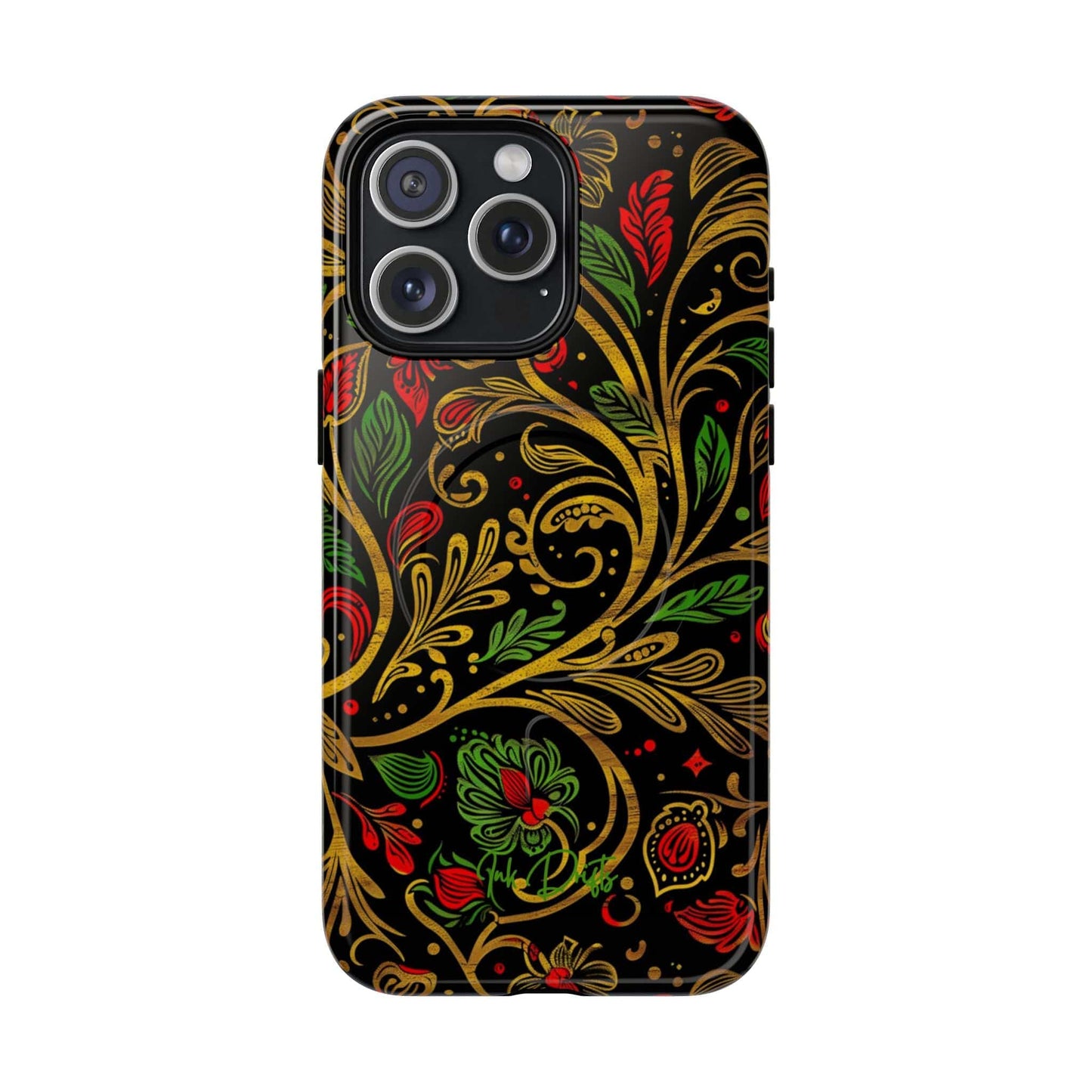 iPhone 15 Pro Max Glossy Phone Case - Golden Vines | MagSafe iPhone Case