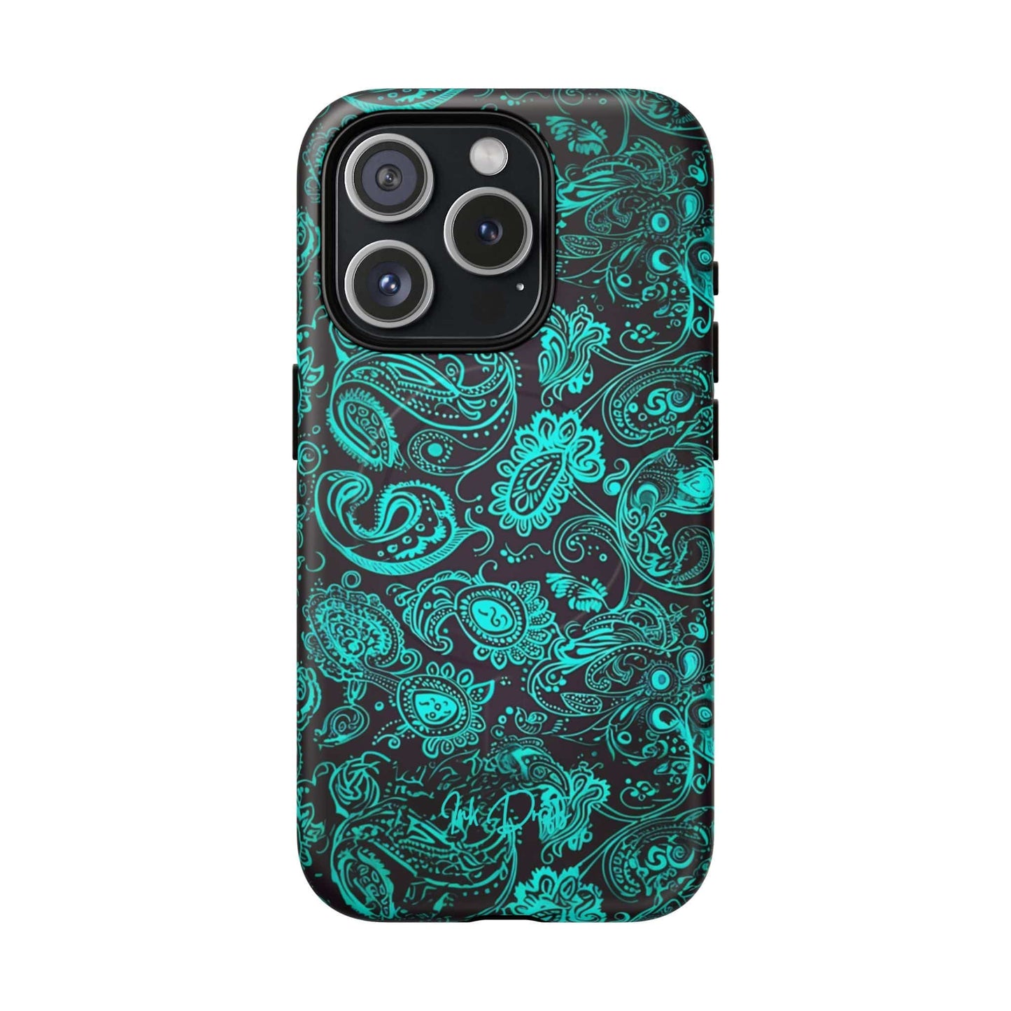 iPhone 15 Pro Matte Phone Case - Teal Paisley | MagSafe iPhone Case