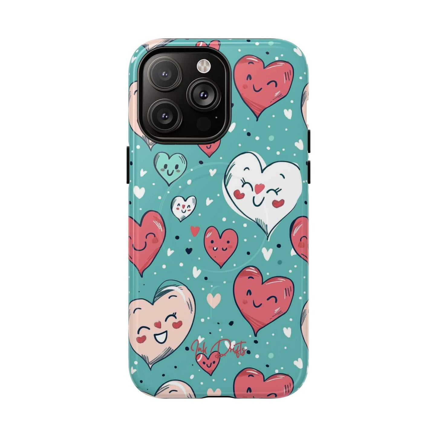 iPhone 14 Pro Max Glossy Phone Case - Happy Hearts | MagSafe iPhone Case