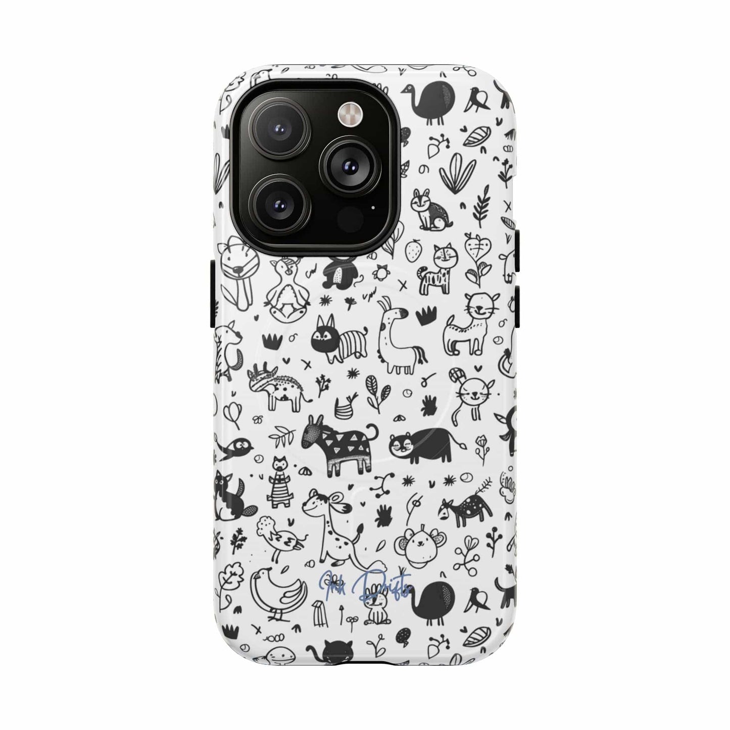 iPhone 14 Pro Glossy Phone Case - Doodle Zoo | MagSafe iPhone Case
