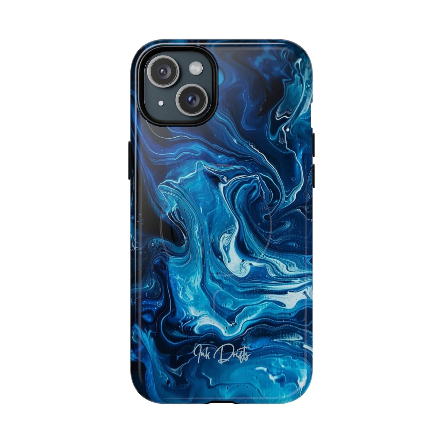 iPhone 15 Plus Glossy Phone Case - Blue Swirl | MagSafe iPhone Case