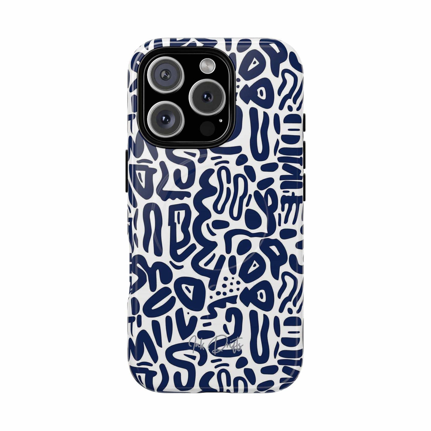 iPhone 16 Pro Glossy Phone Case - Indigo Doodle | MagSafe iPhone Case