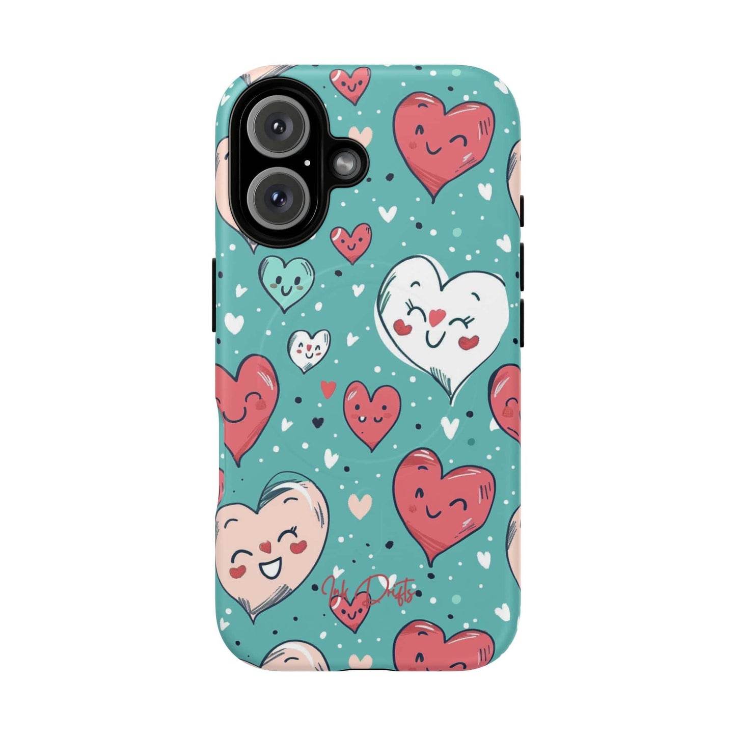 iPhone 16 Matte Phone Case - Happy Hearts | MagSafe iPhone Case
