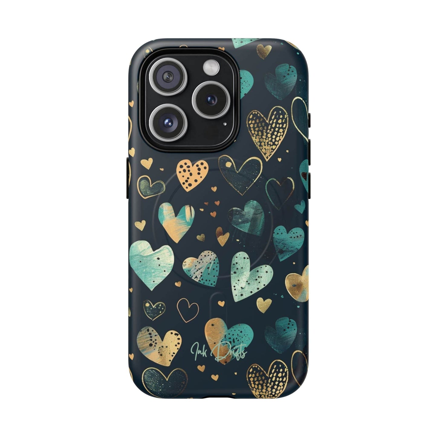 iPhone 15 Pro Matte Phone Case - Golden Hearts | MagSafe iPhone Case