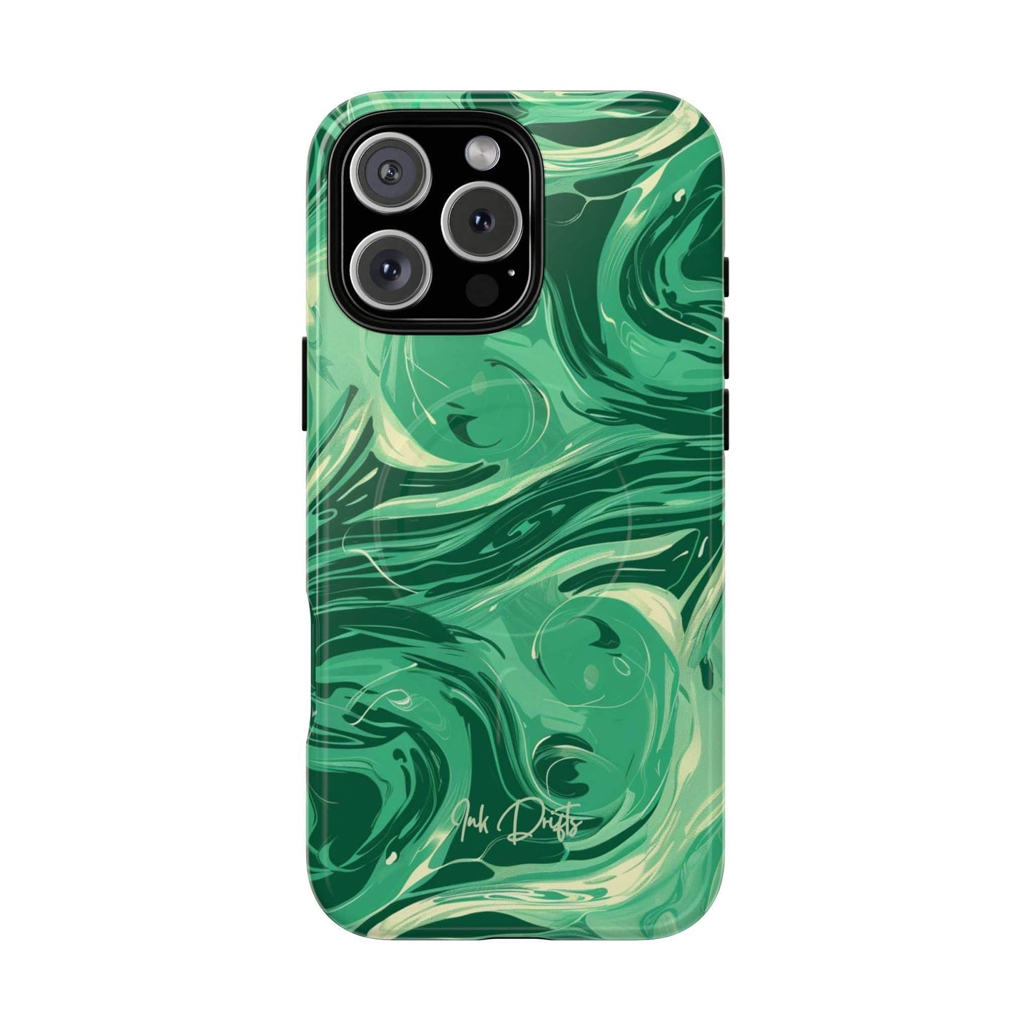 iPhone 16 Pro Max Glossy Phone Case - Emerald Swirl | MagSafe iPhone Case