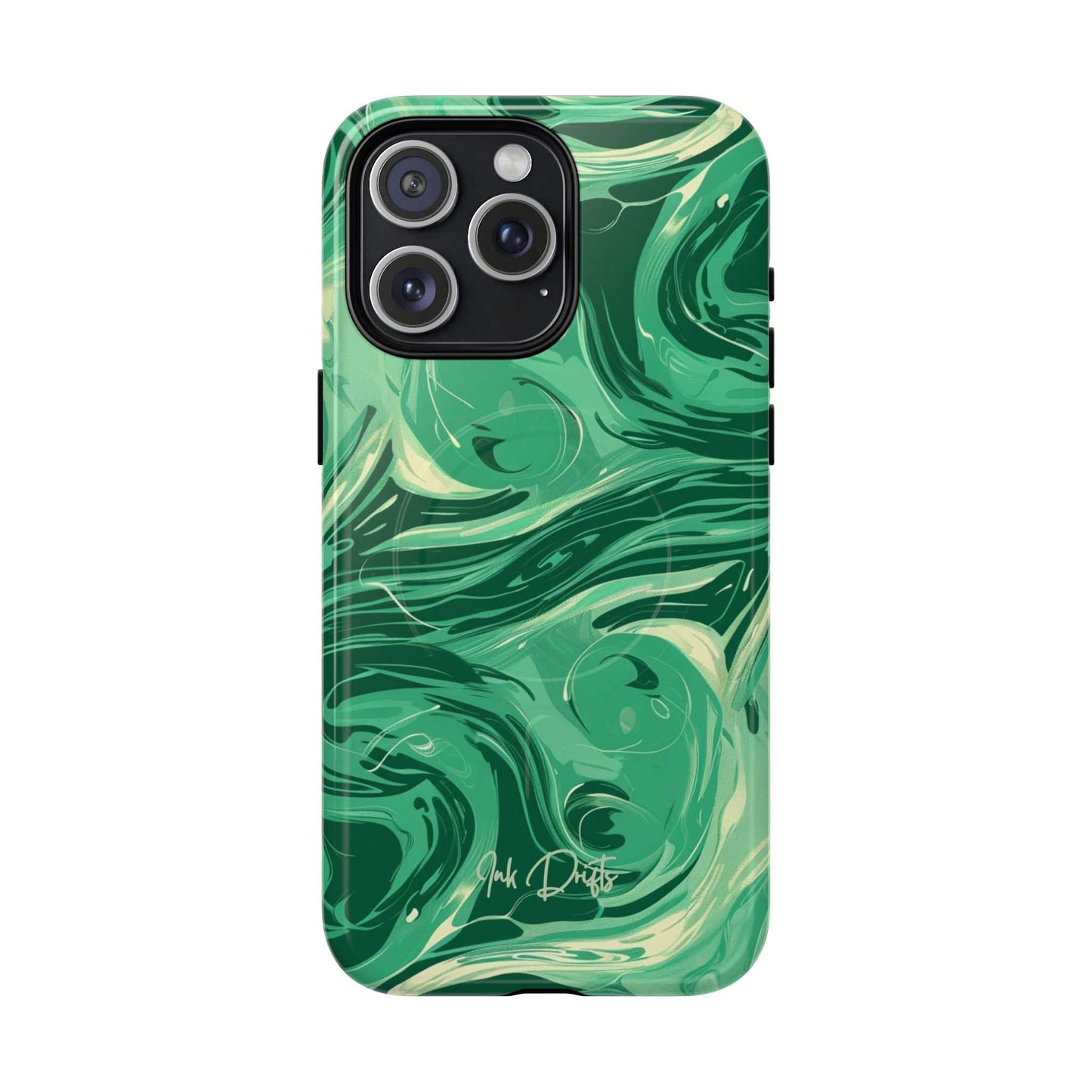 iPhone 15 Pro Max Glossy Phone Case - Emerald Swirl | MagSafe iPhone Case