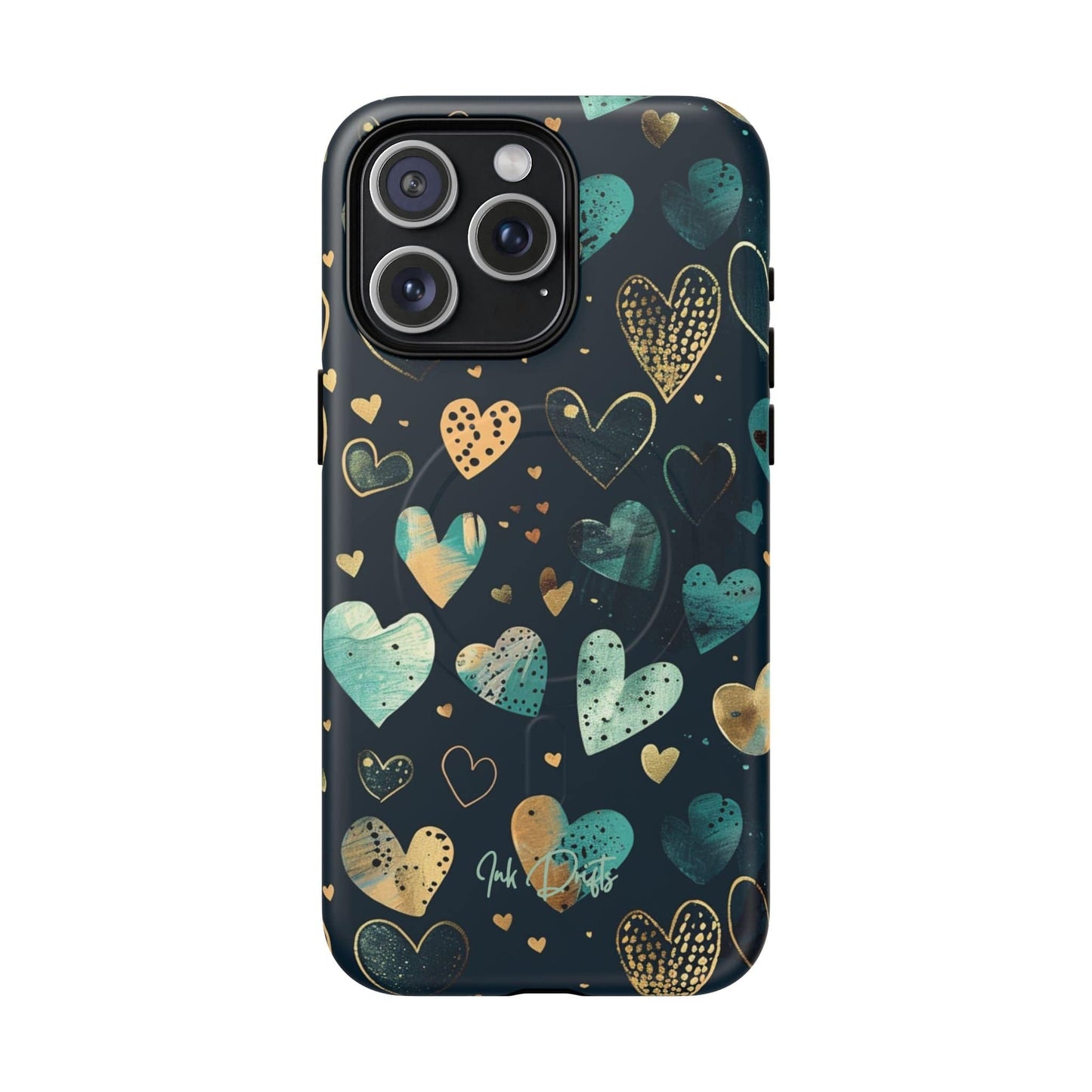 iPhone 15 Pro Max Matte Phone Case - Golden Hearts | MagSafe iPhone Case