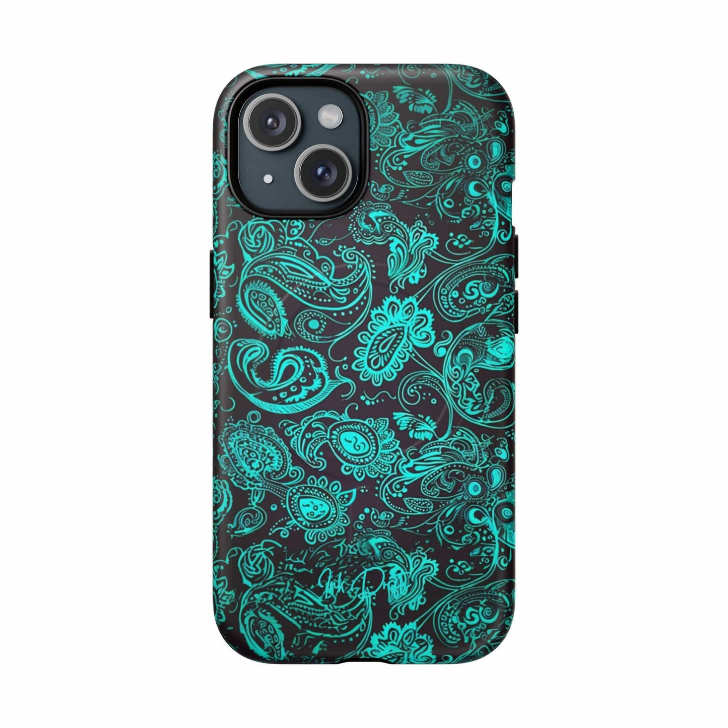 iPhone 15 Matte Phone Case - Teal Paisley | MagSafe iPhone Case