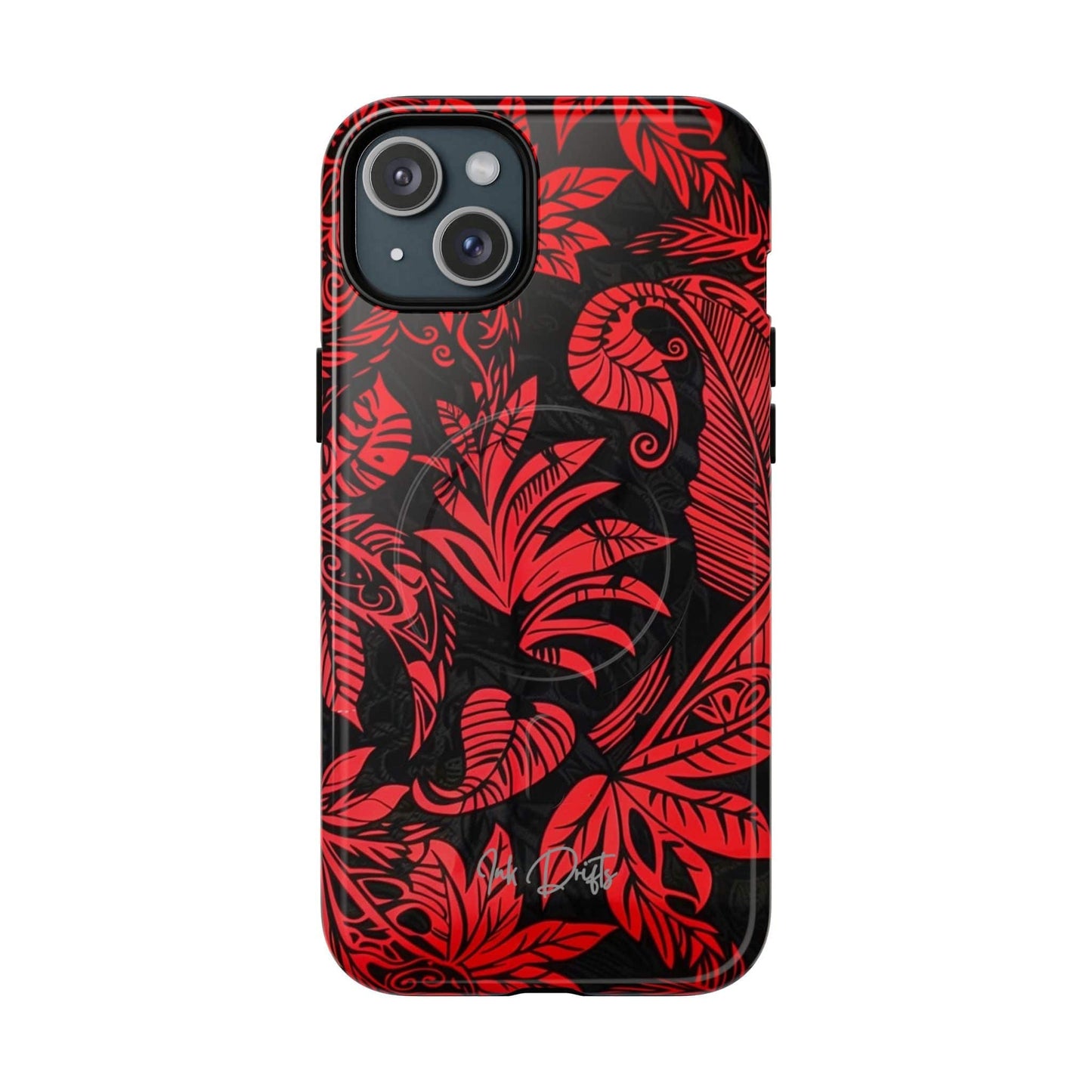iPhone 15 Plus Glossy Phone Case - Crimson Jungle | MagSafe iPhone Case