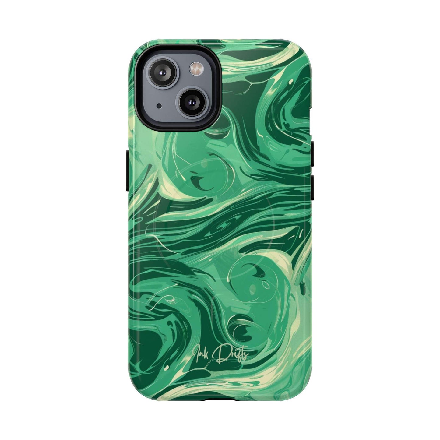 iPhone 14 Glossy Phone Case - Emerald Swirl | MagSafe iPhone Case
