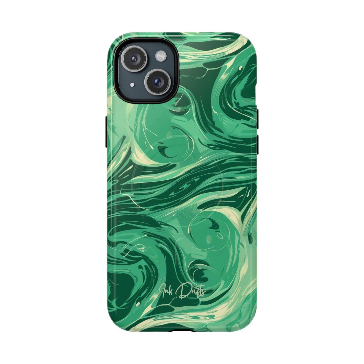 iPhone 15 Plus Glossy Phone Case - Emerald Swirl | MagSafe iPhone Case