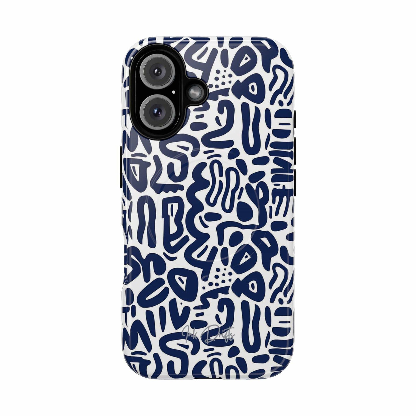 iPhone 16 Glossy Phone Case - Indigo Doodle | MagSafe iPhone Case