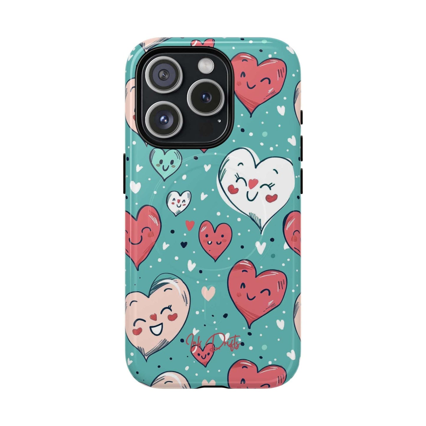 iPhone 15 Pro Glossy Phone Case - Happy Hearts | MagSafe iPhone Case