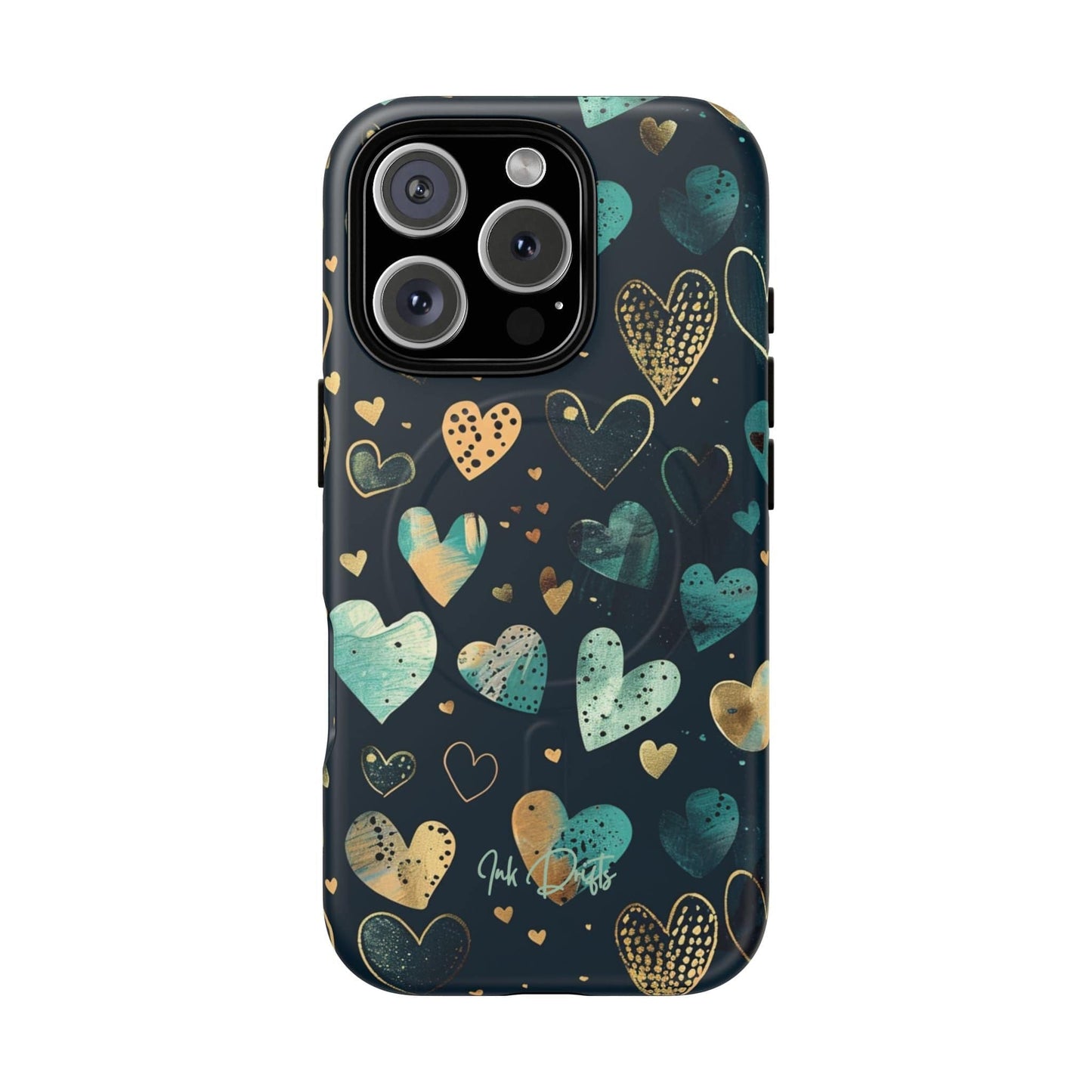 iPhone 16 Pro Matte Phone Case - Golden Hearts | MagSafe iPhone Case