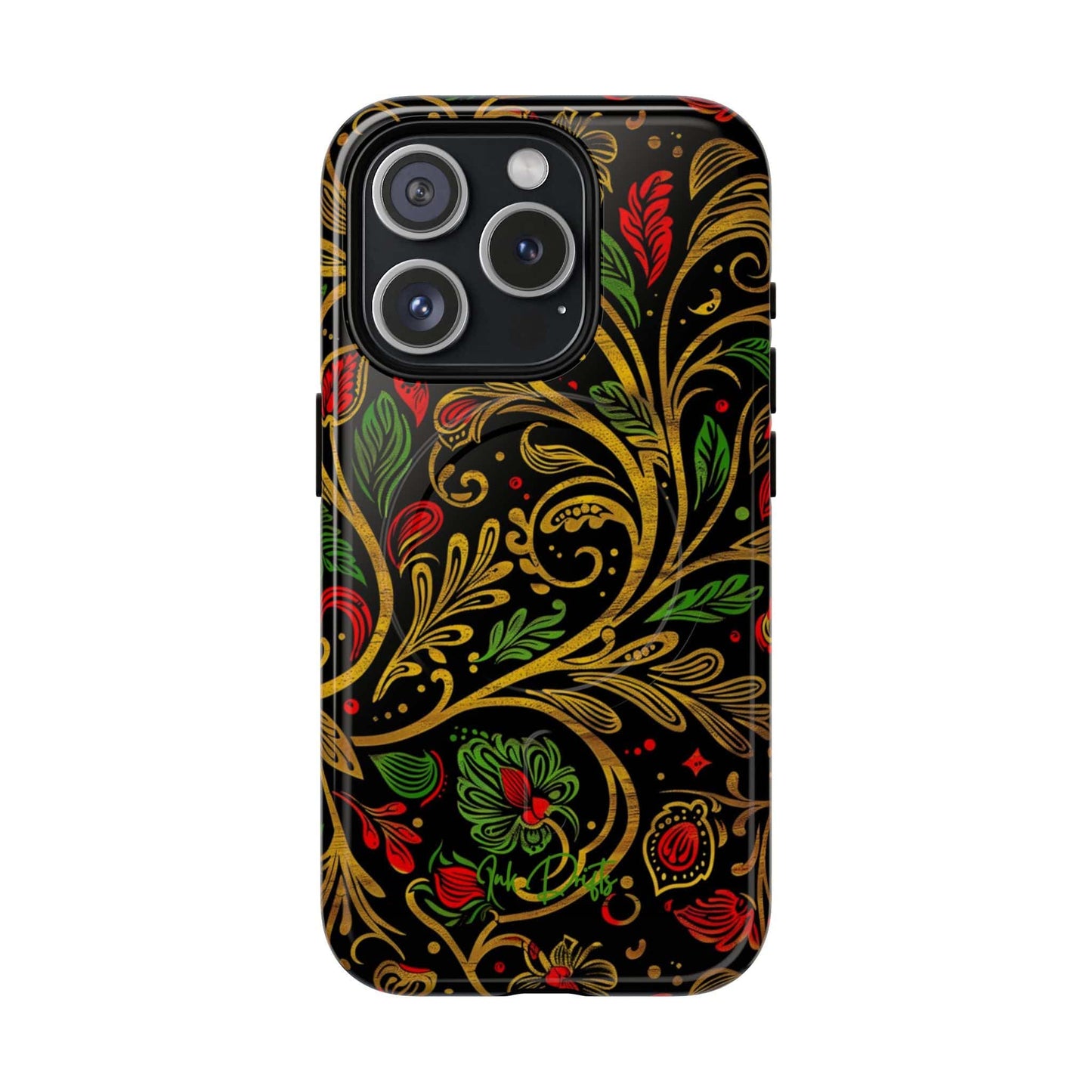 iPhone 15 Pro Glossy Phone Case - Golden Vines | MagSafe iPhone Case