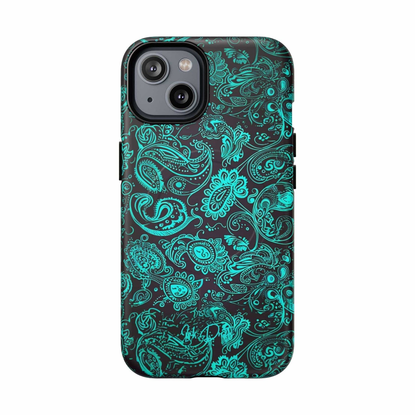 iPhone 14 Matte Phone Case - Teal Paisley | MagSafe iPhone Case