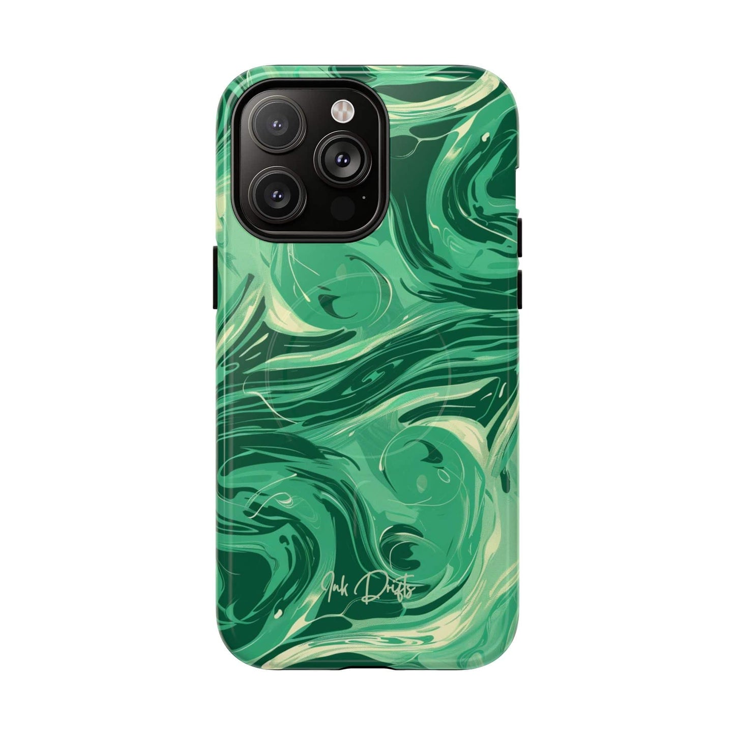 iPhone 14 Pro Max Glossy Phone Case - Emerald Swirl | MagSafe iPhone Case