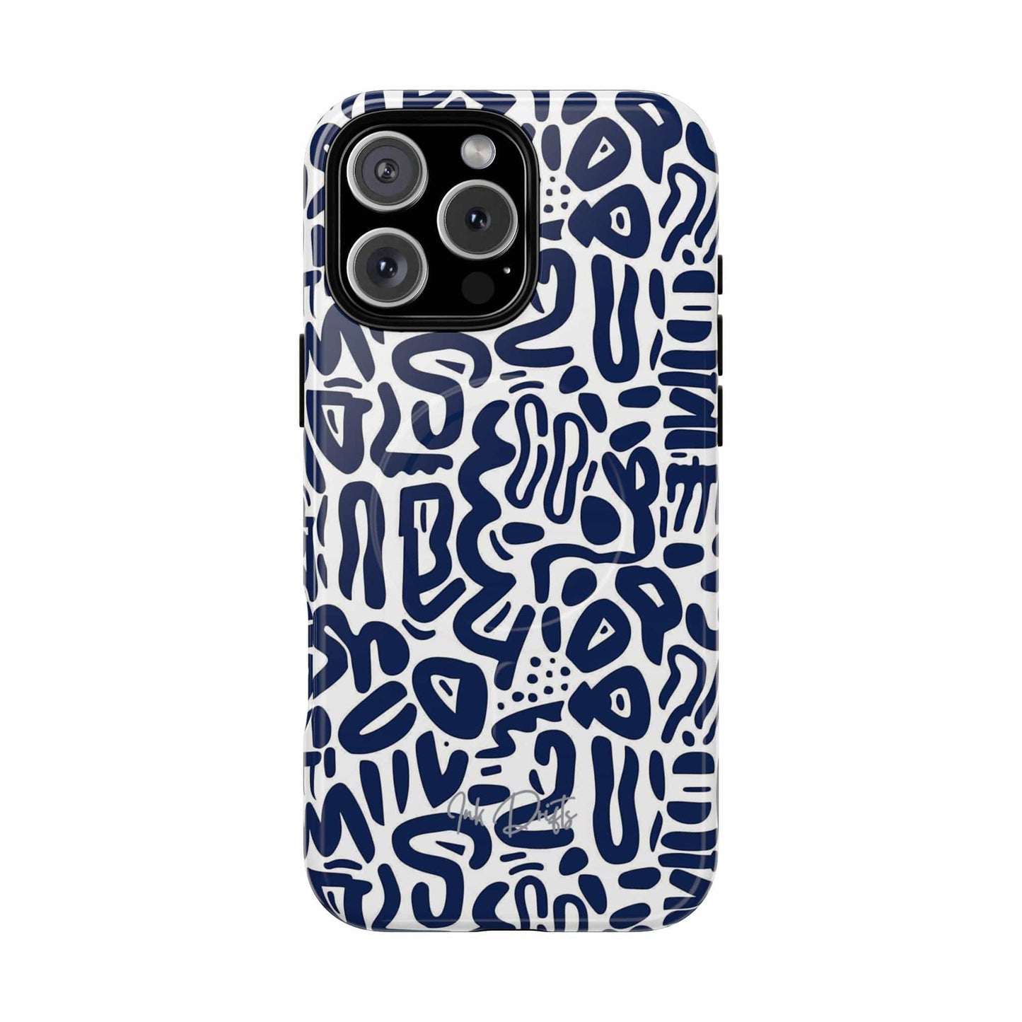 iPhone 16 Pro Max Glossy Phone Case - Indigo Doodle | MagSafe iPhone Case