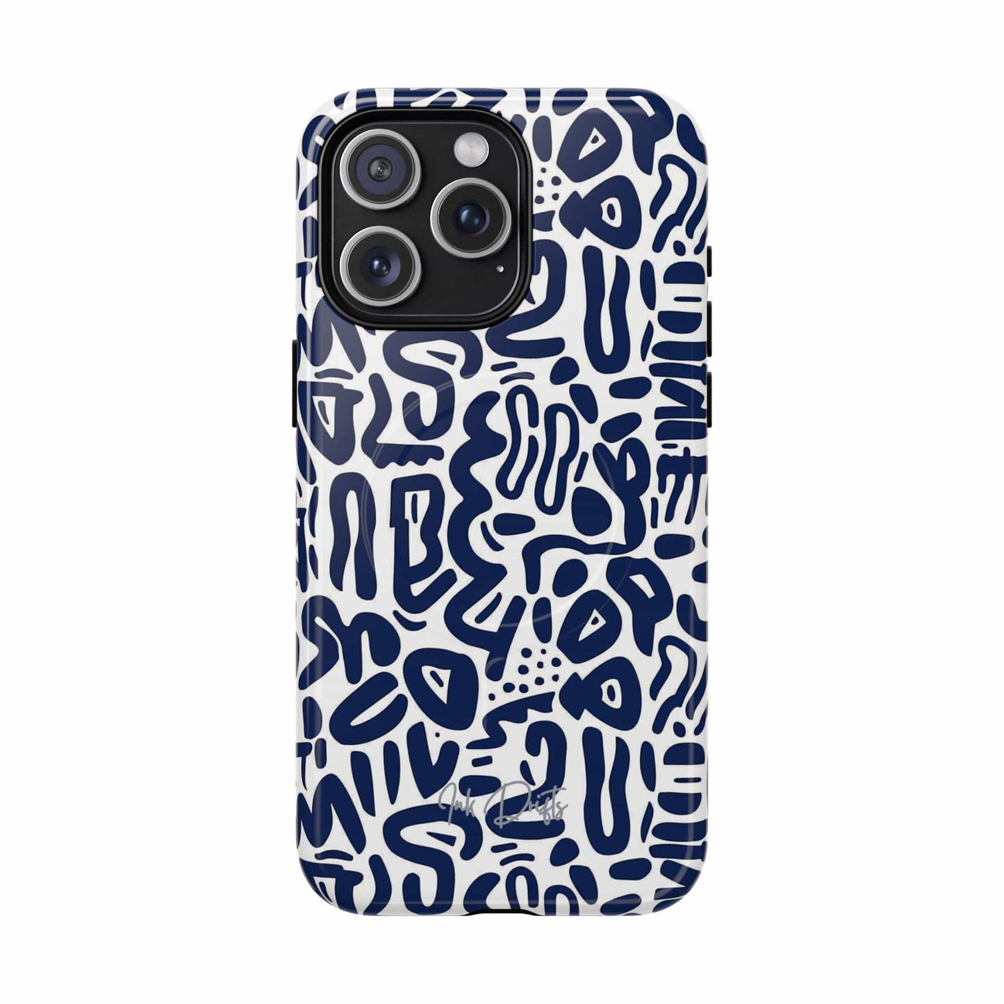 iPhone 15 Pro Max Glossy Phone Case - Indigo Doodle | MagSafe iPhone Case