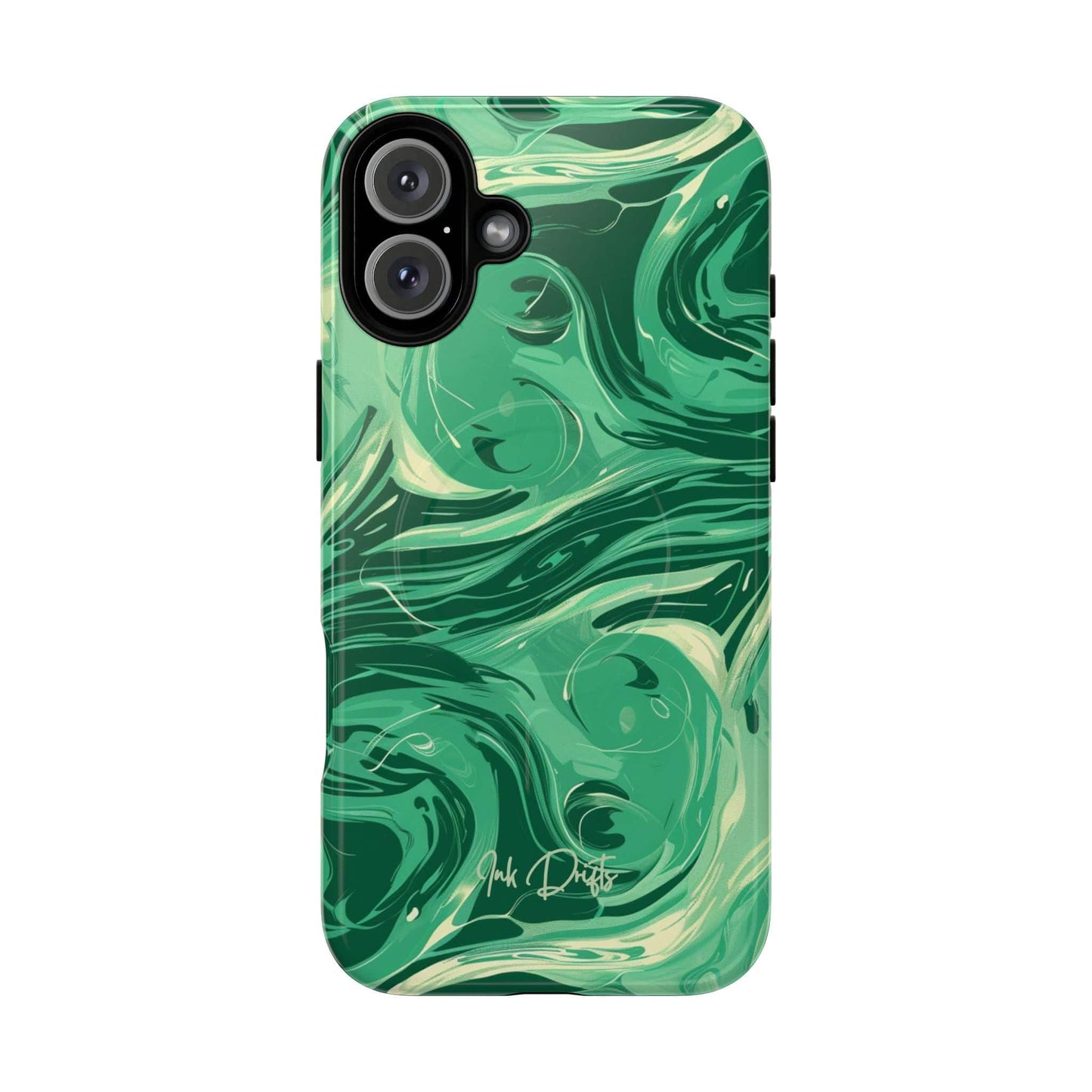 iPhone 16 Plus Glossy Phone Case - Emerald Swirl | MagSafe iPhone Case